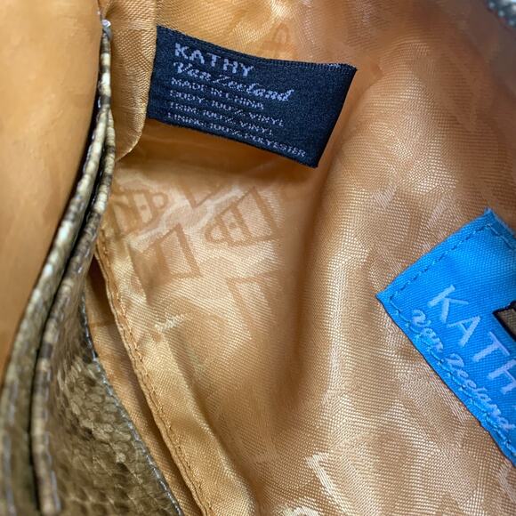 KATHY VAN ZEELAND Olive & Gold Snakeskin Embossed Studded Vintage Flap Clutch/XB - Picture 8 of 13